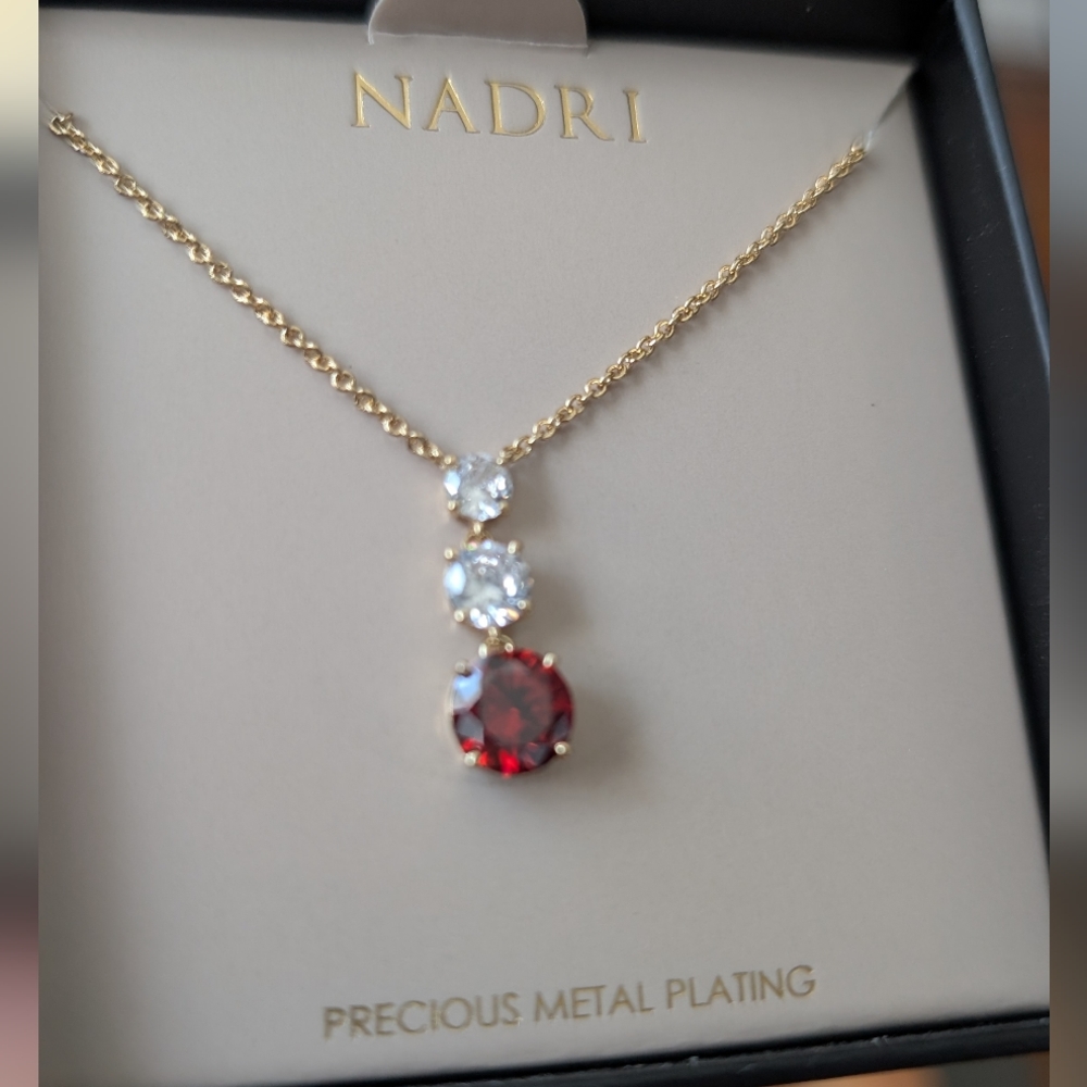 Nadri 18K Gold Plated + Cubic Zirconia Triple Drop Gold Necklace New in Box ❤️